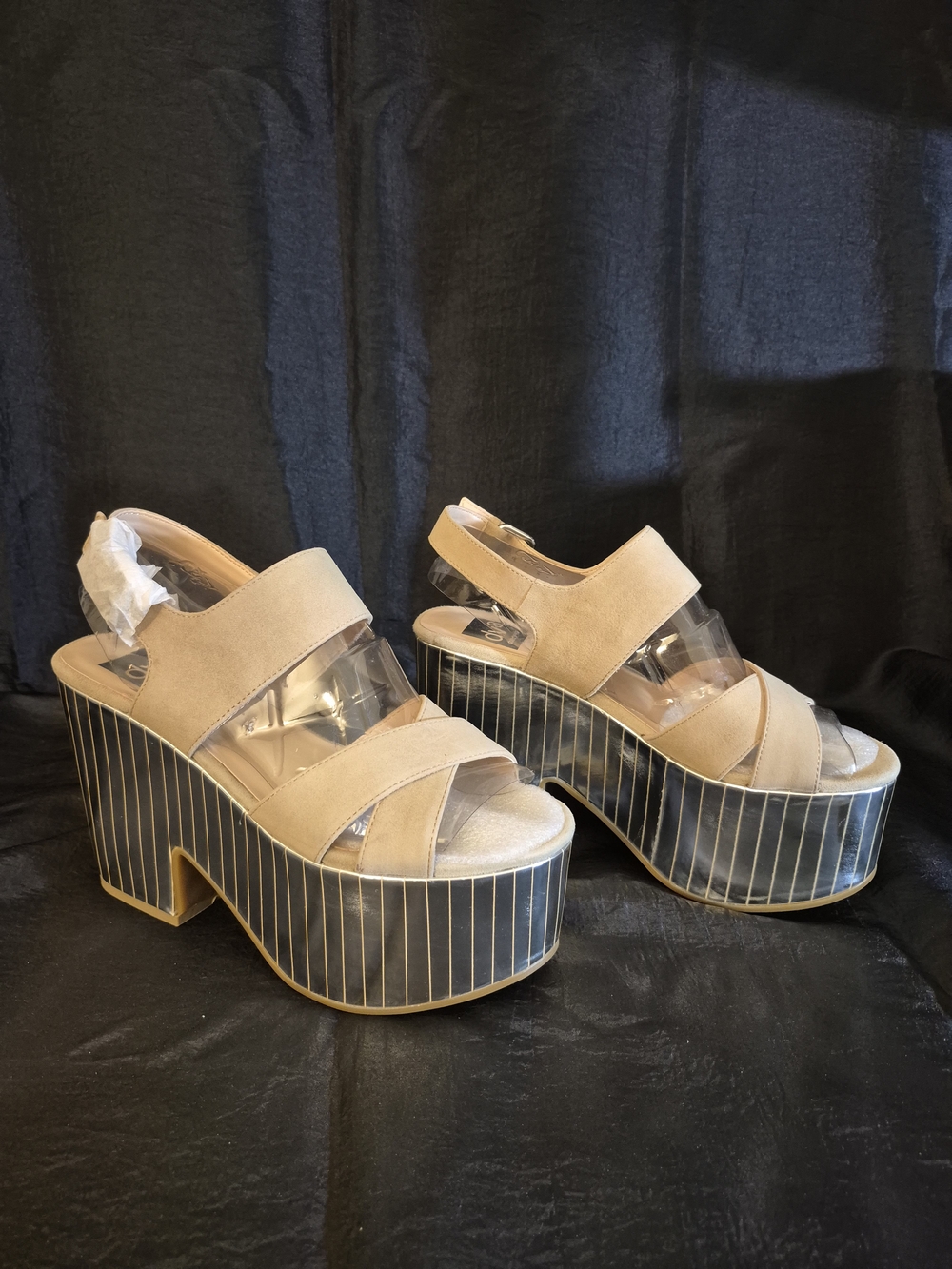 Dolce Vita Monika Mirrored Platform Nude Suede Sandals